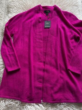 NWT Charter Club 100% Cashmere Fuchsia Large open Cardigan